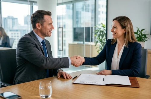 Meridian loan advisor reviewing documents with client